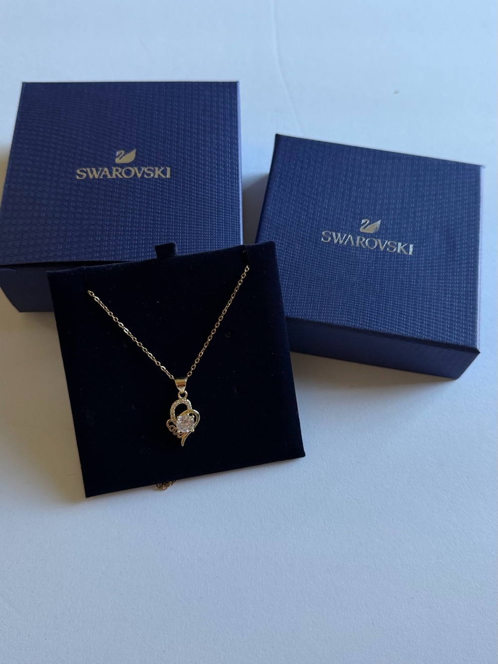 Swarovski Gold Heart Pendant Necklace with Clear Crystal Accent